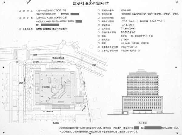 公益財団法人 日本生命済生会 新日生病院 建設プロジェクトの建築計画のお知らせ