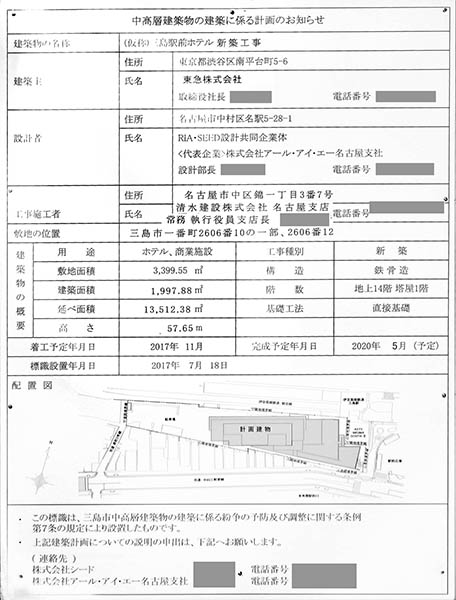 富士山三島東急ホテルの建築計画のお知らせ