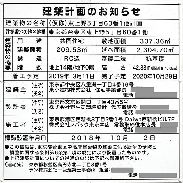 (仮称)東上野5丁目57番1他計画の建築計画のお知らせ