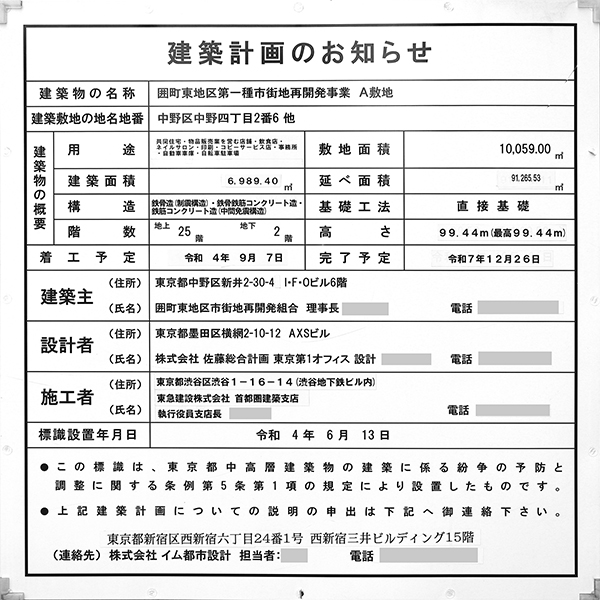 中野駅ビルの建築計画のお知らせ