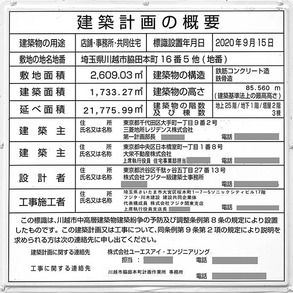 川越市脇田本町計画新築工事の建築計画のお知らせ