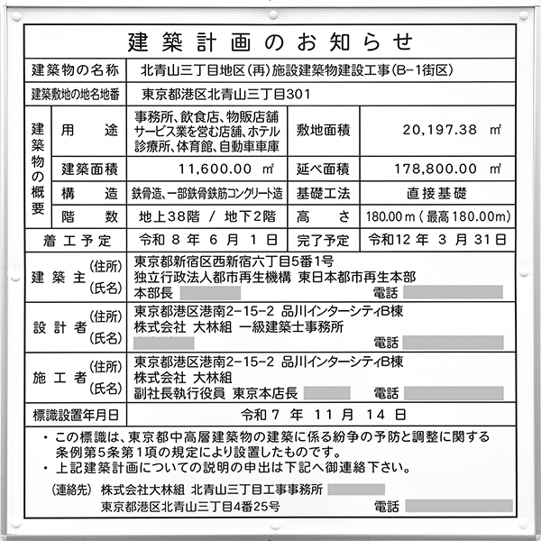 北青山三丁目地区(再)施設建築物建設工事の建築計画のお知らせ