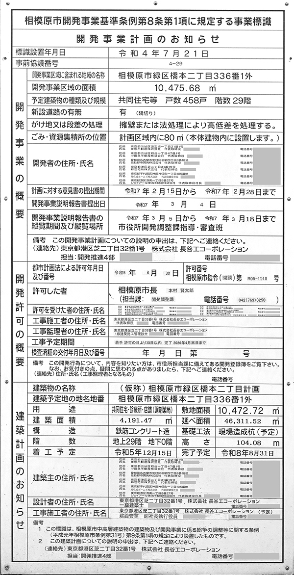 ブランズタワー橋本の開発事業計画のお知らせ