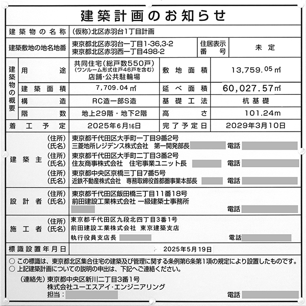 (仮称)北区赤羽台1丁目計画（赤羽台ゲートウェイ計画）の建築計画のお知らせ
