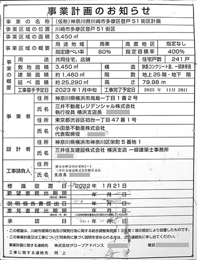 パークタワー向ヶ丘遊園の建築計画のお知らせ