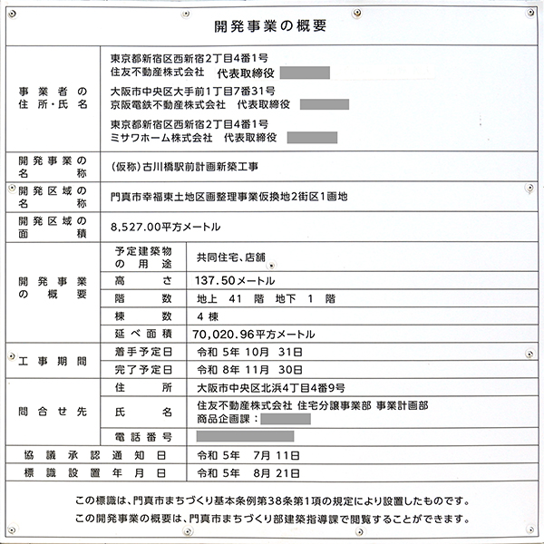 シティタワー古川橋の開発事業の概要