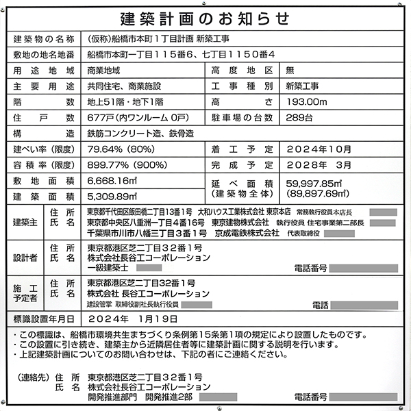 プレミストタワー船橋の建築計画のお知らせ