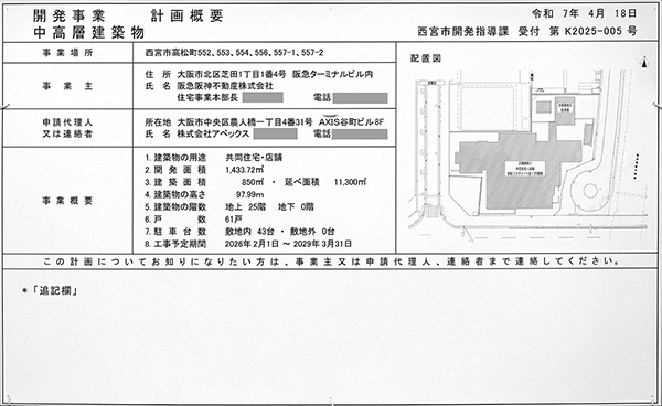西宮北口駅タワーマンション計画の建築計画のお知らせ