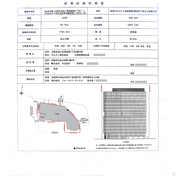 (仮称)サムティ北区曽根崎新地1丁目ビル新築工事の建築計画のお知らせ